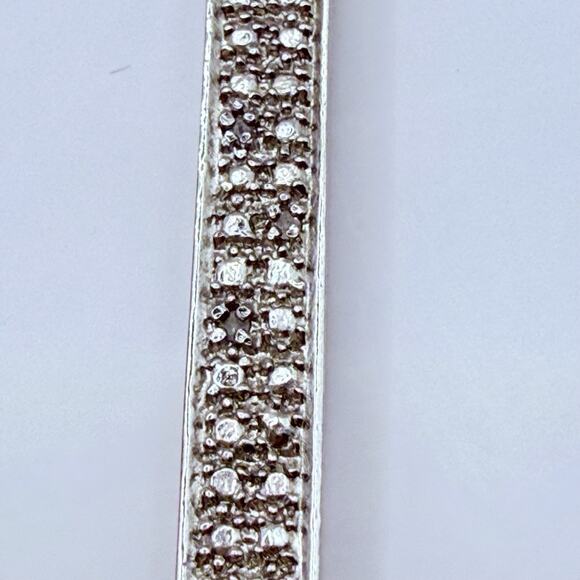 925 Sterling Silver Bar Necklace Pavé Vertical Pendant Italy Box Chain 16” - Picture 3 of 10